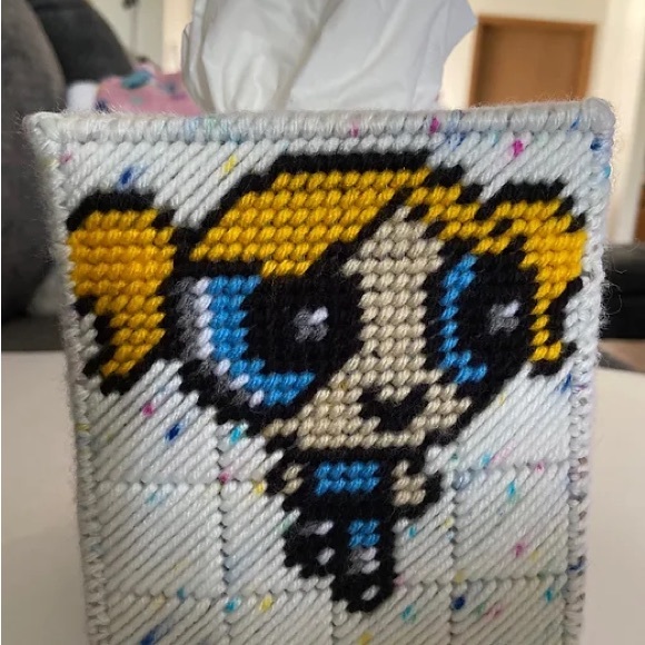 Handcrafted Powder puff girls tissue box holder. - Picture 1 of 5